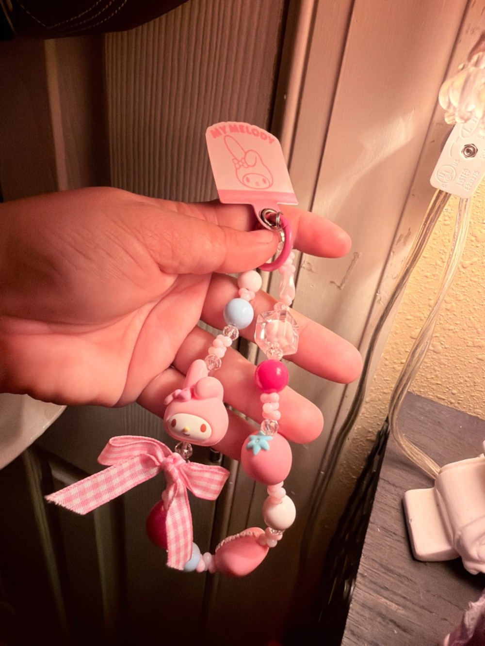 Sanrio My Melody Pink Beaded Charm Keychain